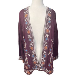 SOFT SURROUNDINGS Burgundy Embroidered Cardigan M